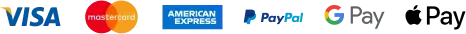 Visa, Mastercard, American Express, PayPal, Google Pay, Apple Pay